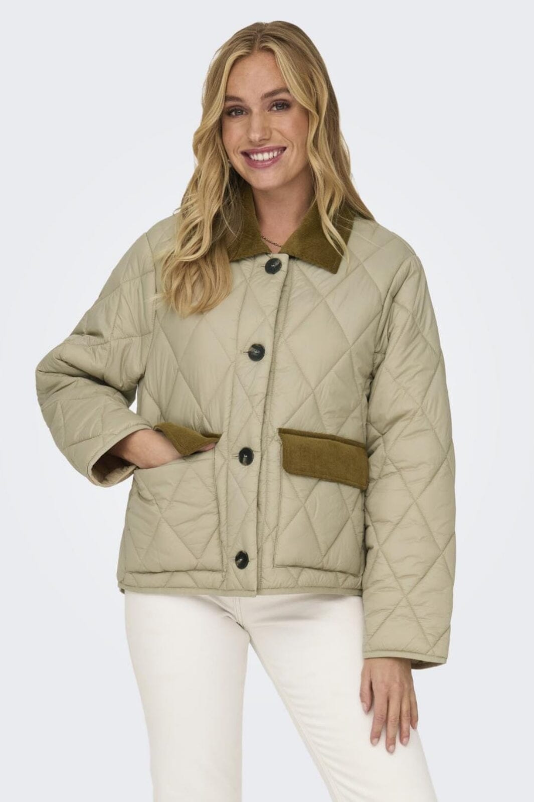 Only - Onlvalentina Quilted Mix Jacket Cc - 4368843 White Pepper Dull Gold Jakker 