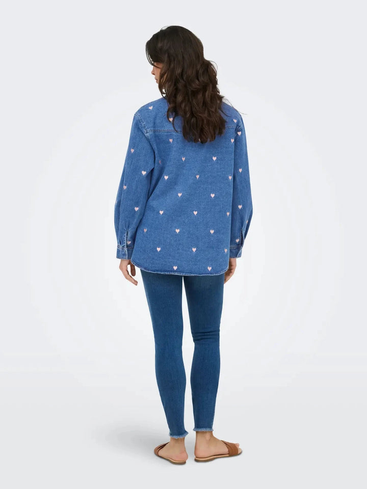 Only - Onlvera Ls Heart Shirt Gua - 5049510 Medium Blue Denim Skjorter 