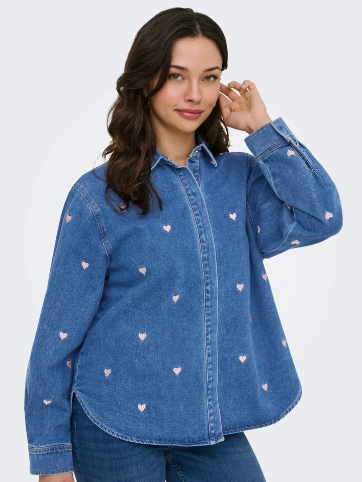 Only - Onlvera Ls Heart Shirt Gua - 5049510 Medium Blue Denim Skjorter 