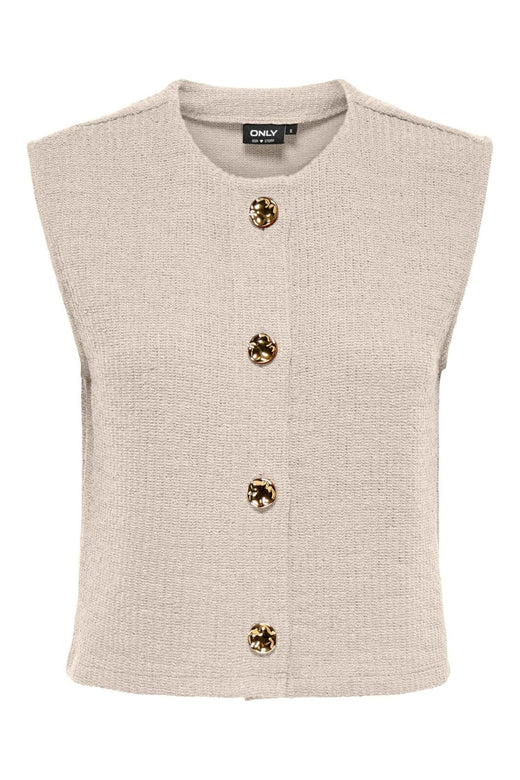 Only - Onlvicki Button Vest Swt - 5065539 Pumice Stone Gold Buttons