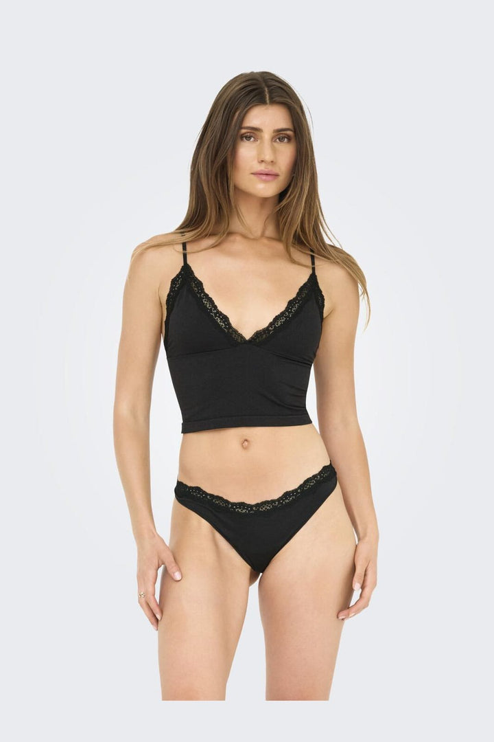 Only - Onlvicky Lace Singlet V-Neck Acc - 4816297 Black