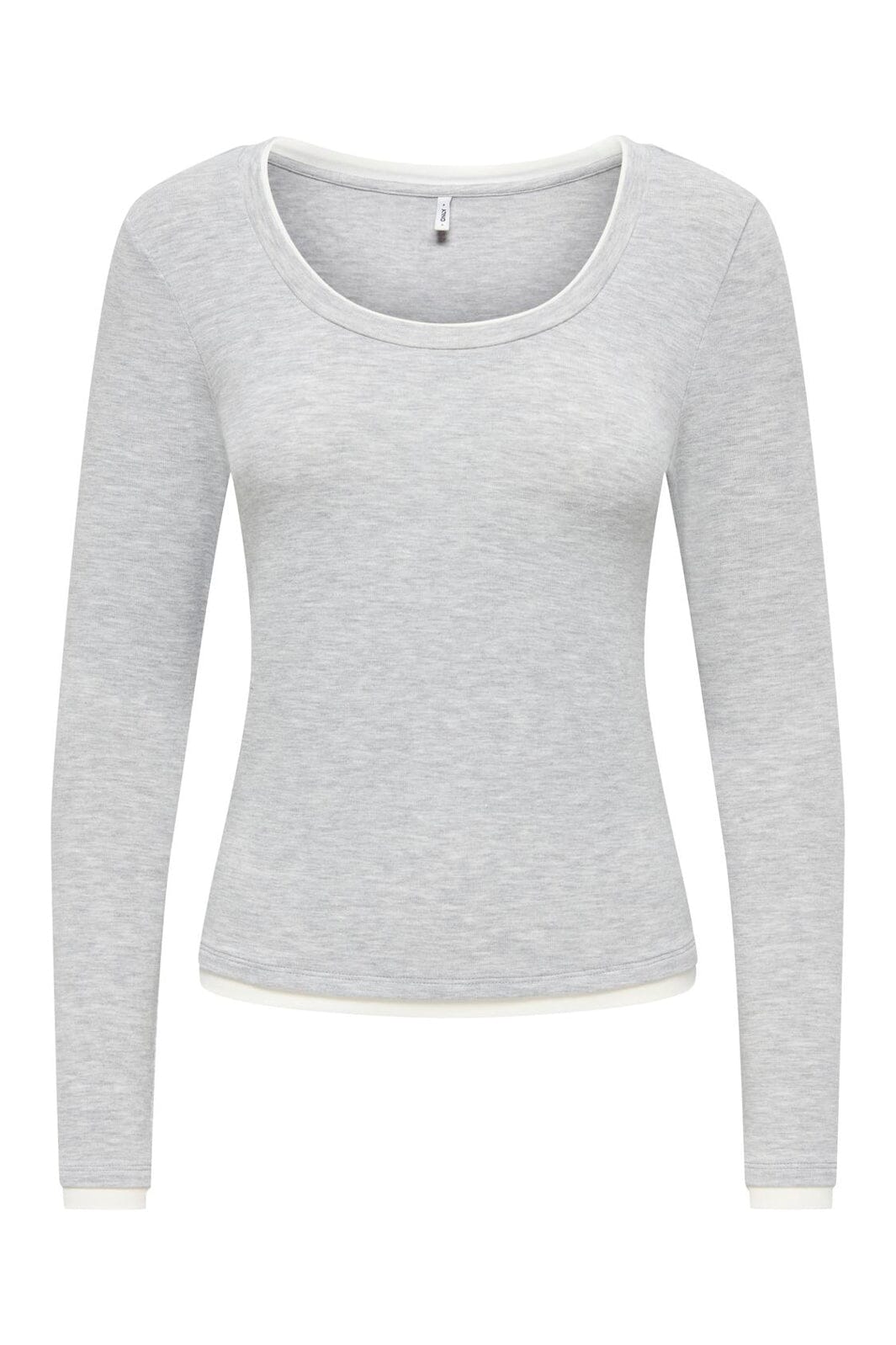 Only - Onlvirro L/S U-Neck Double Top - 5169837 Light Grey Melange Cloud Dancer