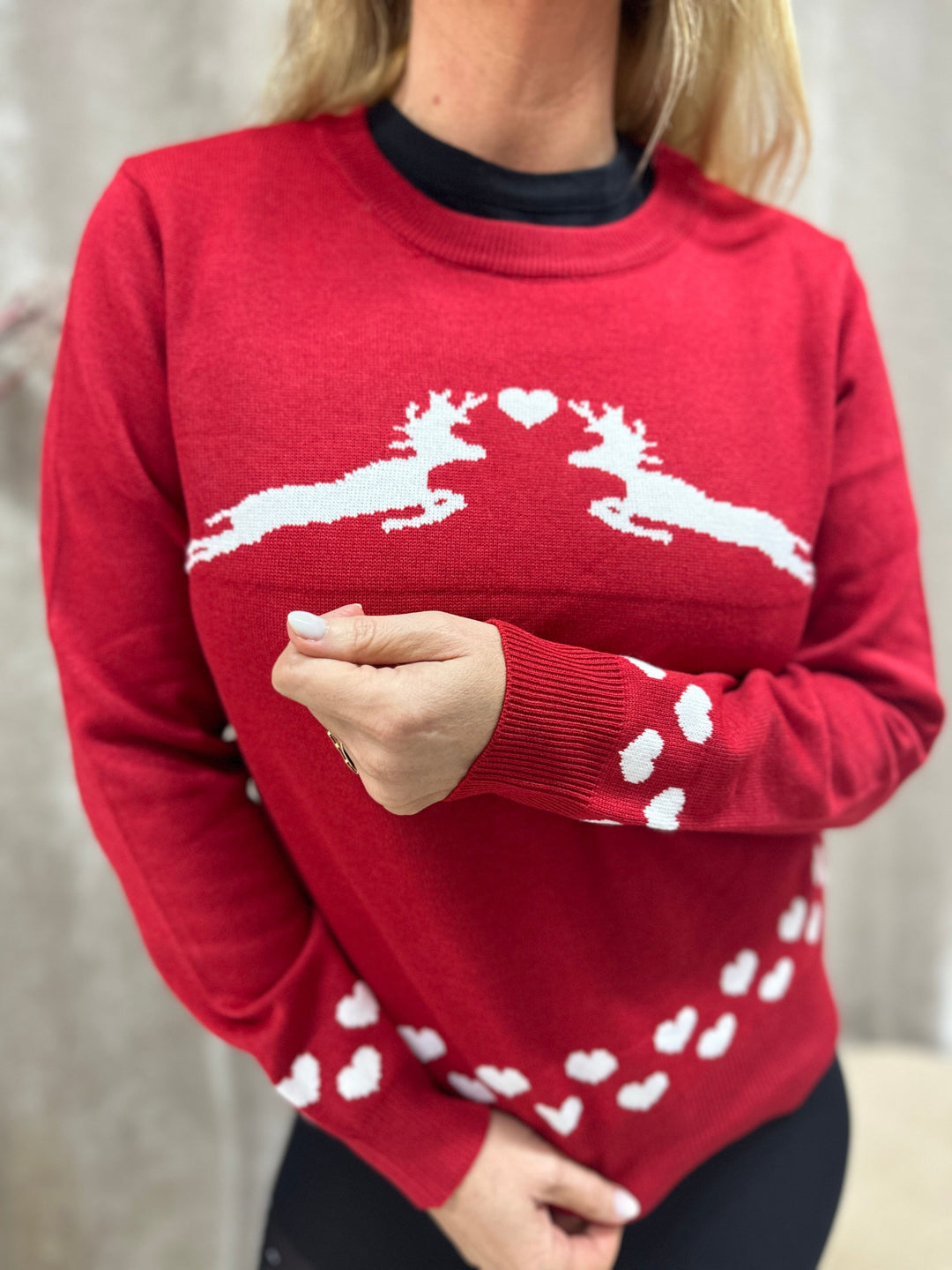 Only - Onlxmas Snowflake Ls O-Neck Knt - 4308545 Chili Pepper Cloud Dancer Strikbluser 