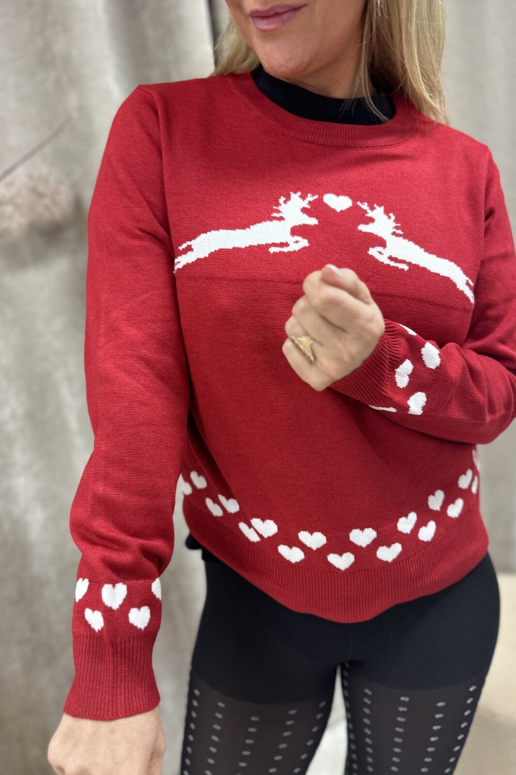 Only - Onlxmas Snowflake Ls O-Neck Knt - 4308545 Chili Pepper Cloud Dancer Strikbluser 