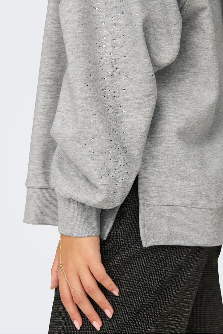 Only - Onlzenna L/S Oversize Stone Swt - 4728633 Light Grey Melange Silver Rhinestones