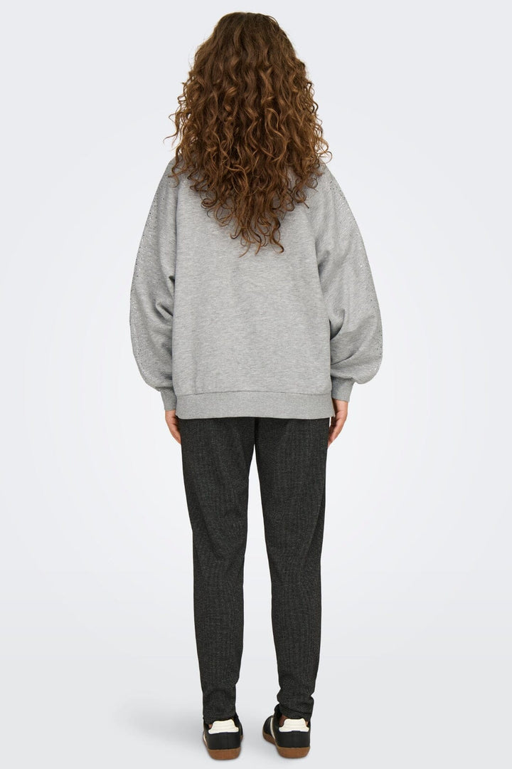Only - Onlzenna L/S Oversize Stone Swt - 4728633 Light Grey Melange Silver Rhinestones