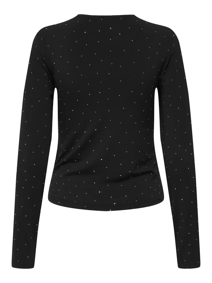 Only - Onlzita L/S O-Neck Top Bf - 4869236 Black Silver Rhinestones Bluser 