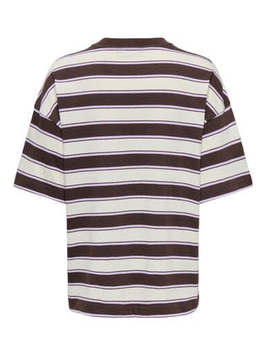 Only - Pglisa Stripe S/S Top - 5236445 Chocolate Torte Egret / Light Purple Stripes T-shirts 