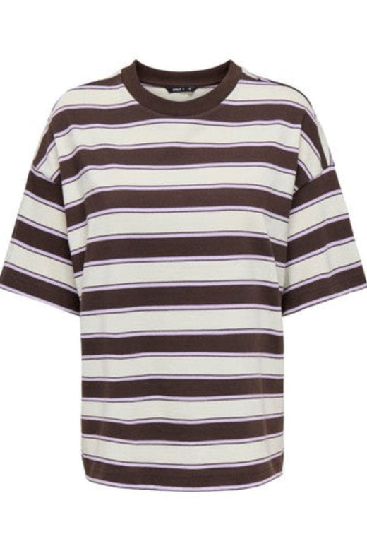 Only - Pglisa Stripe S/S Top - 5236445 Chocolate Torte Egret / Light Purple Stripes T-shirts 