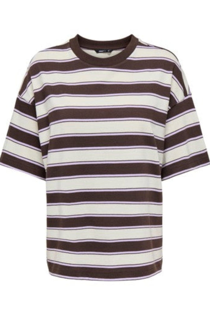 Only - Pglisa Stripe S/S Top - 5236445 Chocolate Torte Egret / Light Purple Stripes T-shirts 