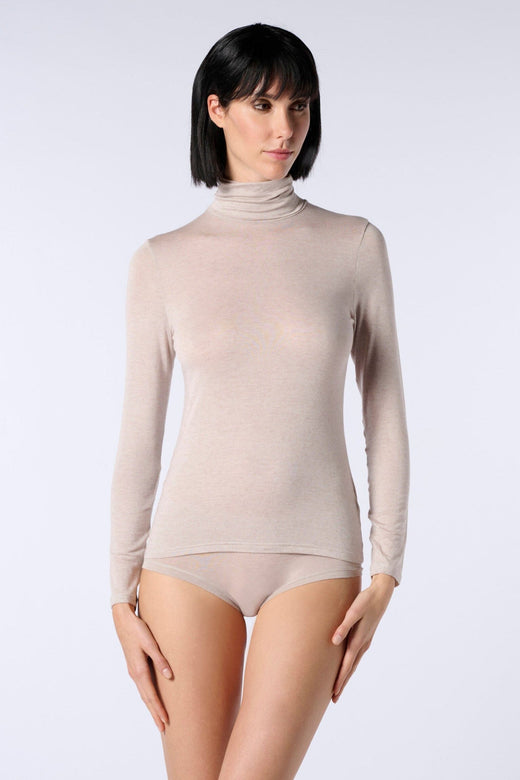 Oroblu - Oroblu Perfect Line Cashmere Turtleneck Top Vobt67057 - Beige Top 