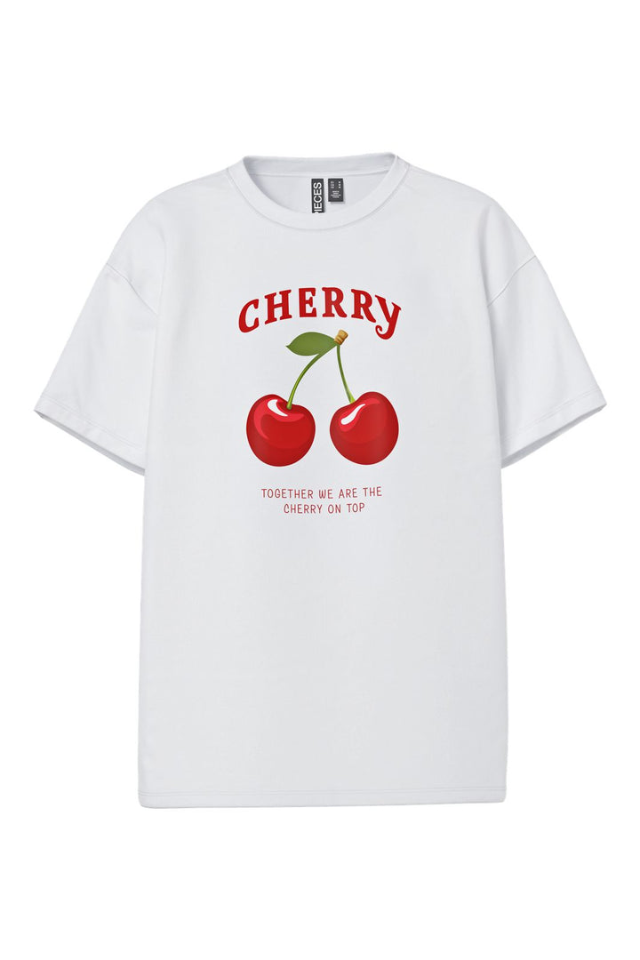 Pieces - Pcalifi Fasttrack Ss Oversize Tee - 4988799 Bright White Together We Are The Cherry On Top