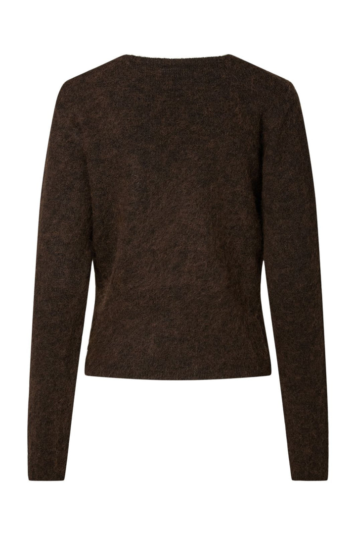 Pieces - Pcallie Ls V-Neck Wrap Knit Mwa - 5148069 Hot Fudge Melange
