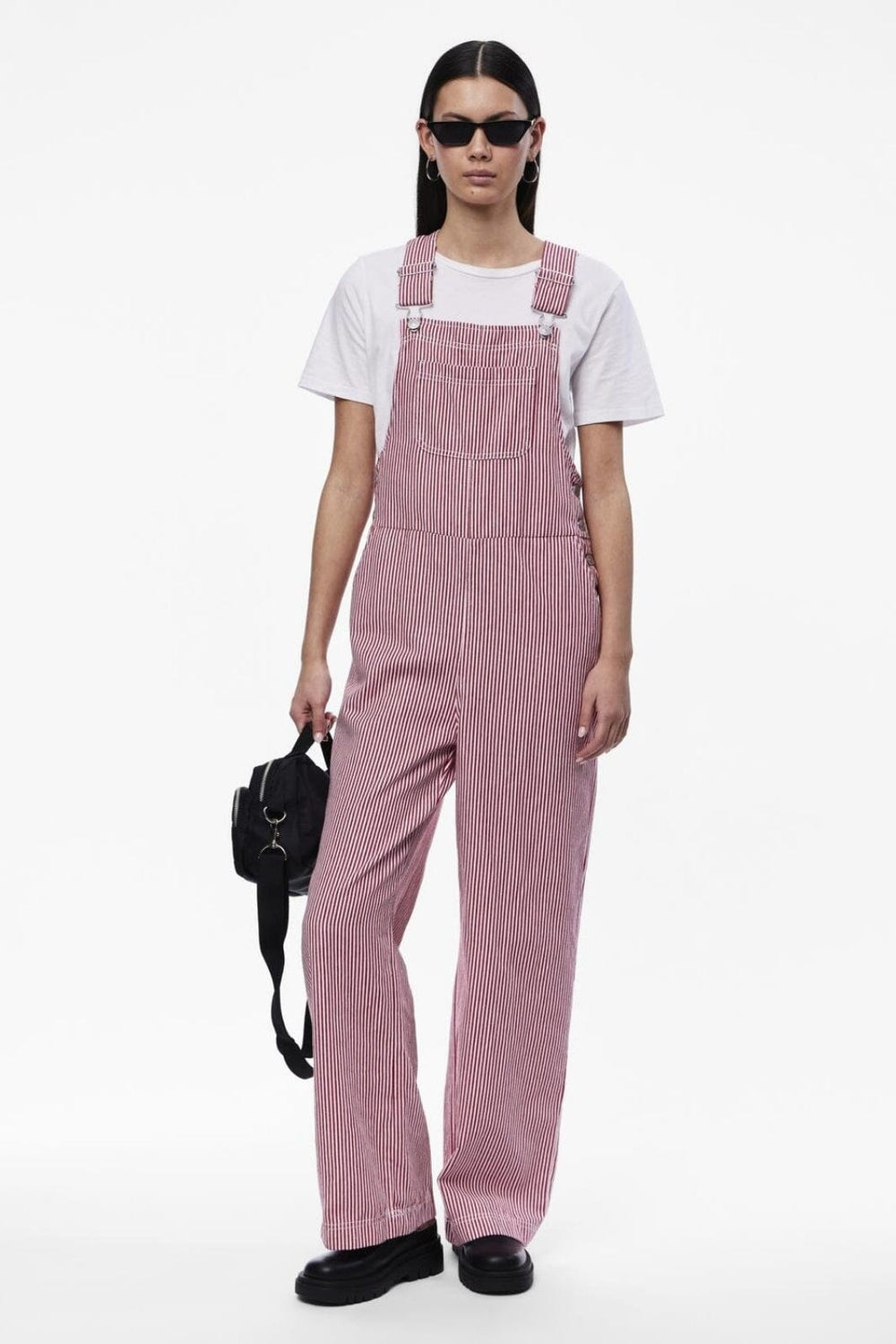 Pieces - Pcallo Dungaree Fsy - 4464989 Salsa Cloud Dancer Stripes Buksedragter 