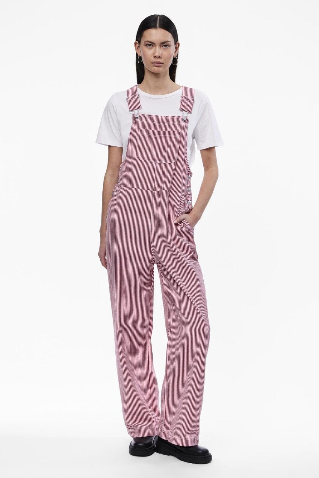 Pieces - Pcallo Dungaree Fsy - 4464989 Salsa Cloud Dancer Stripes Buksedragter 