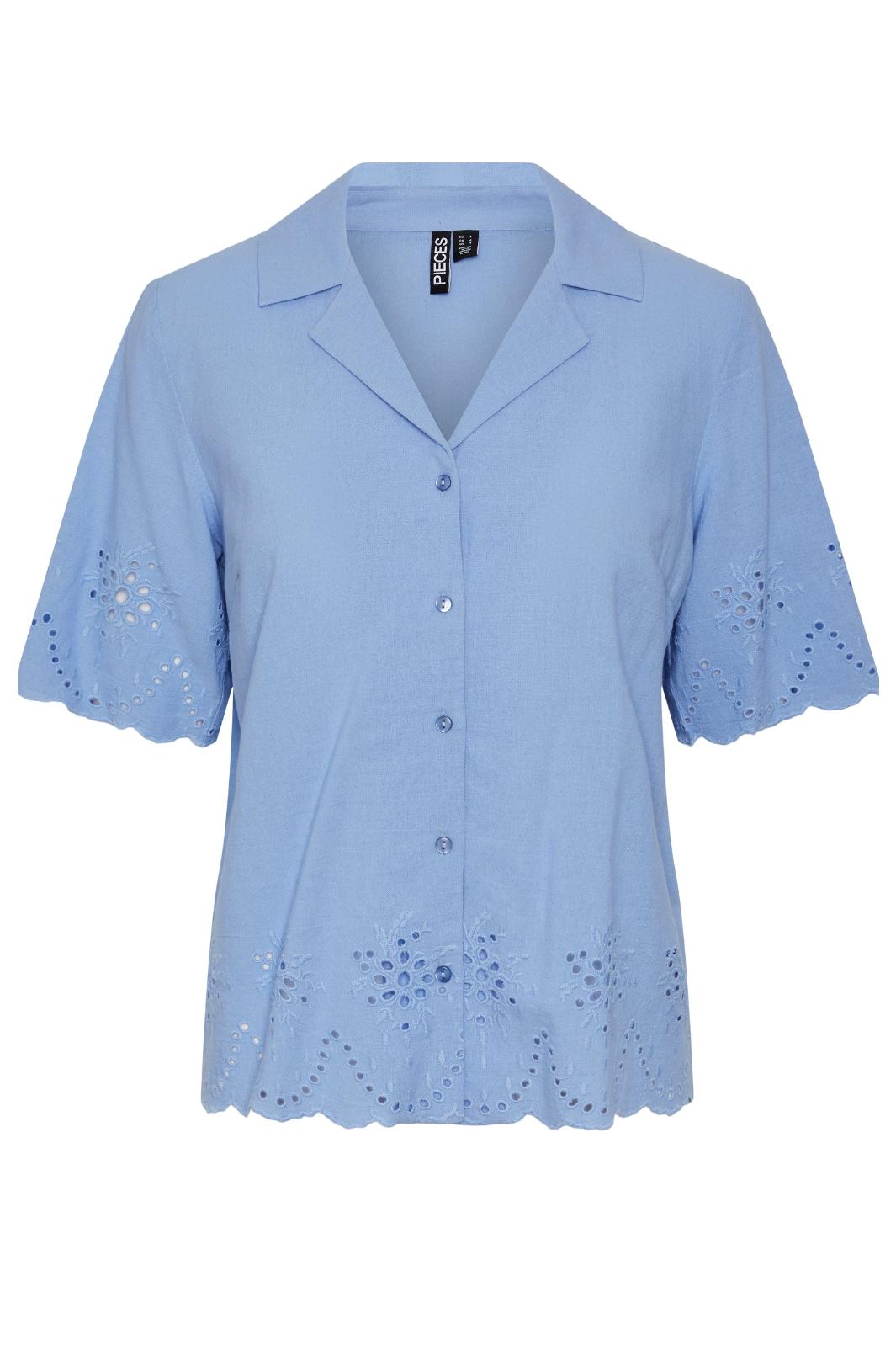 Pieces - Pcalmina Ss Embroidery Shirt - 4486677 Hydrangea Skjorter 