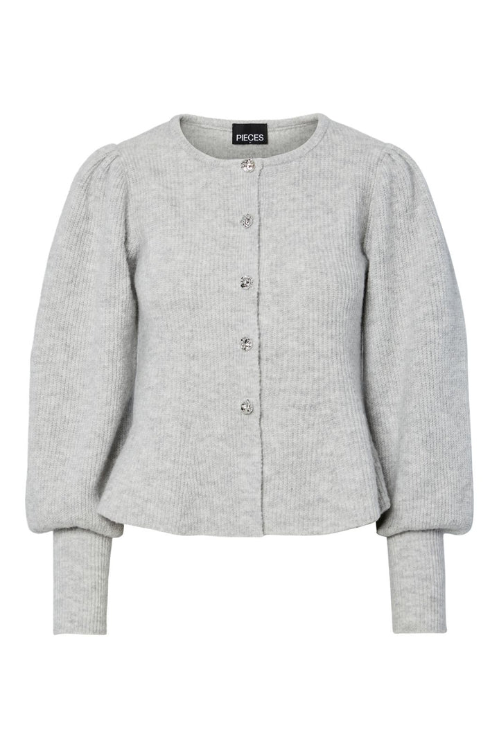 Pieces - Pcannie Ls Knit Cardigan - 4956382 Light Grey Melange Silver Buttons