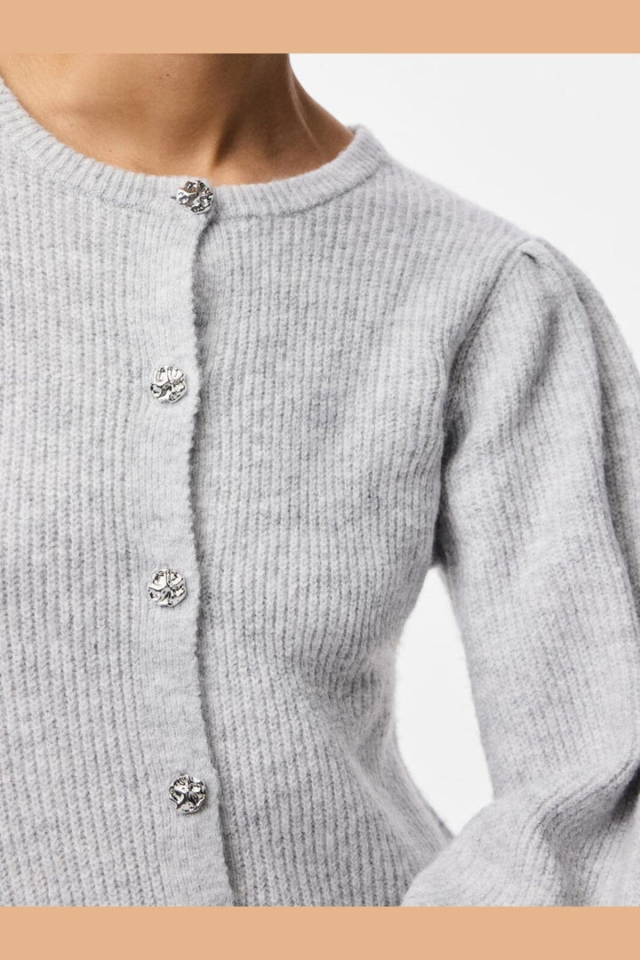 Pieces - Pcannie Ls Knit Cardigan - 5077824 Light Grey Melange Silver Button