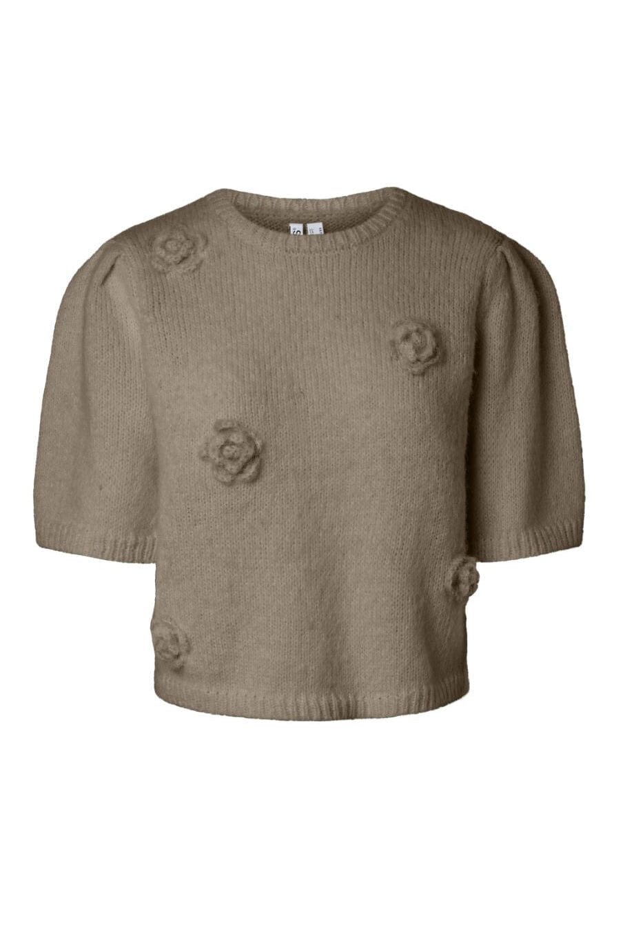Pieces - Pcaya 2/4 O-Neck Knit - 5130648 Greige Tonal Flowers Strikbluser 