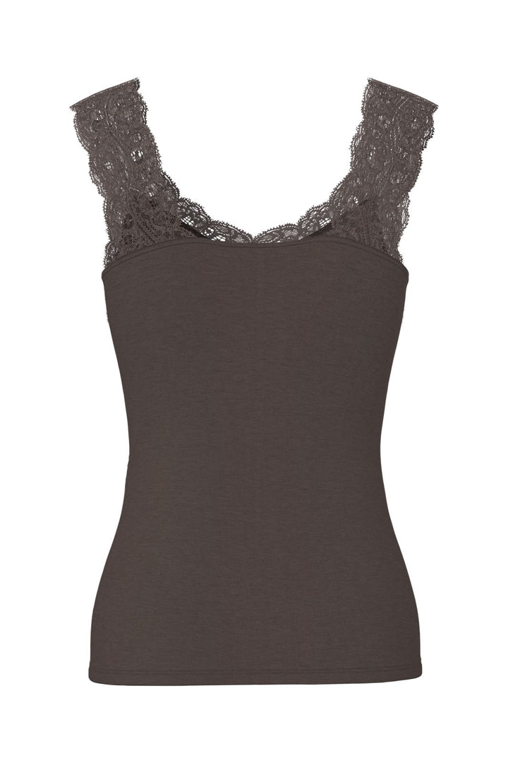 Pieces - Pcbarbera Lace Top - 4801924 Hot Fudge