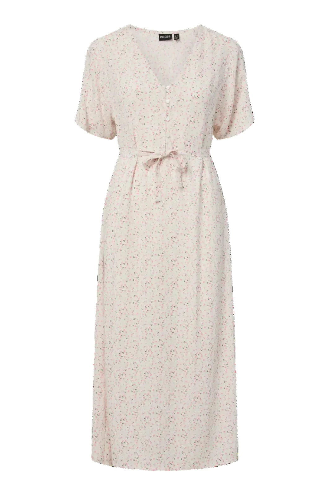 Pieces - Pcbarri Ss Midi V-Neck Dress Msa - 4983766 Cloud Dancer Ditsy Flower Feel Kjoler 