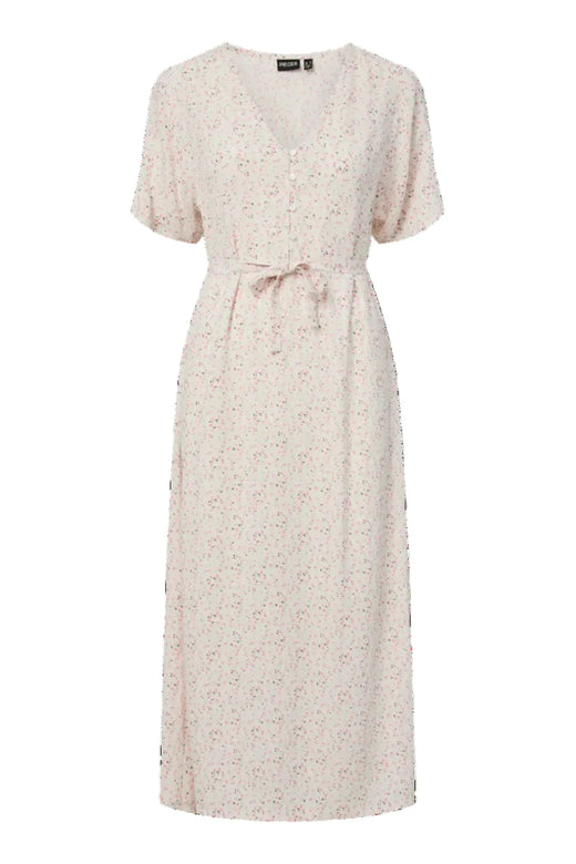 Pieces - Pcbarri Ss Midi V-Neck Dress Msa - 4983766 Cloud Dancer Ditsy Flower Feel Kjoler 