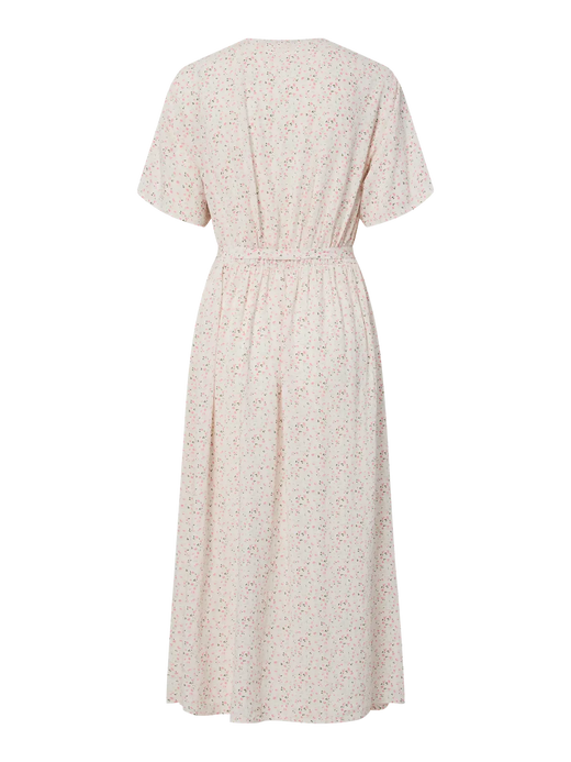 Pieces - Pcbarri Ss Midi V-Neck Dress Msa - 4983766 Cloud Dancer Ditsy Flower Feel Kjoler 