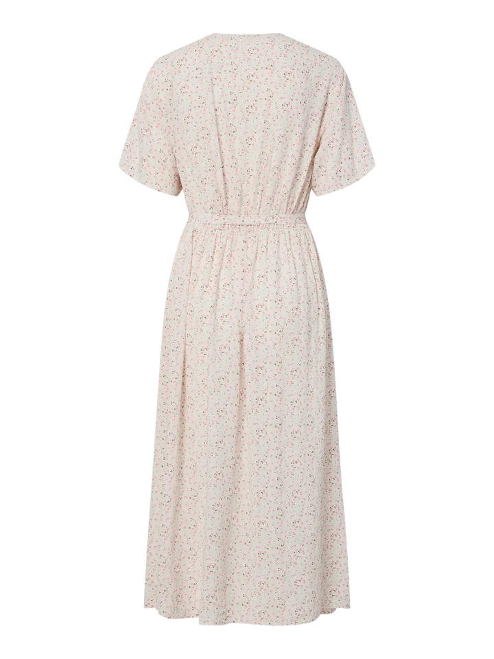 Pieces - Pcbarri Ss Midi V-Neck Dress Msa - 4983766 Cloud Dancer Ditsy Flower Feel Kjoler 