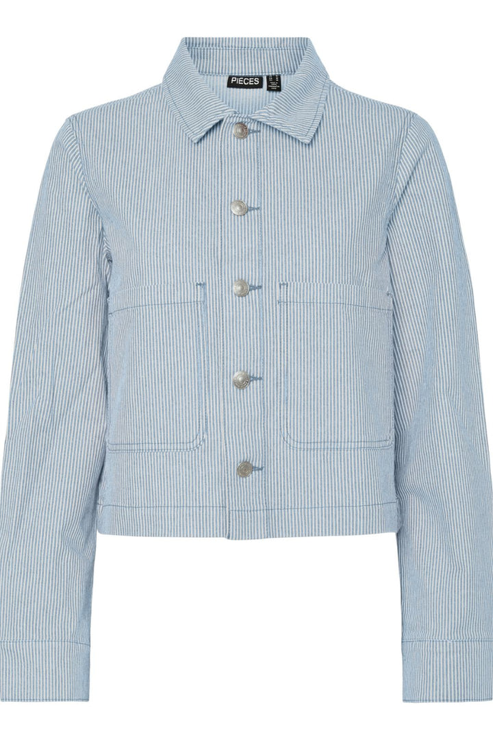 Pieces - Pcbillo Denim Jacket - 4819961 Light Blue Denim White Stripes Jakker 