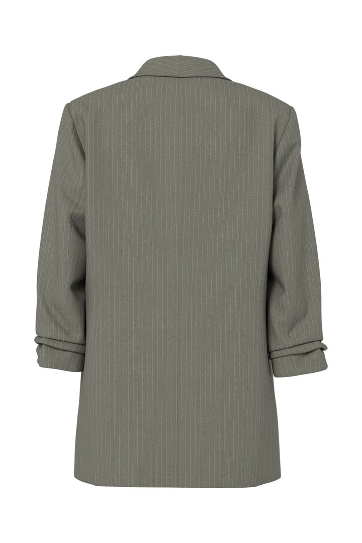 Pieces - Pcbosella 3/4 Pinstripe Blazer - 4899433 Deep Lichen Green Cloud Dancer Pinstripe