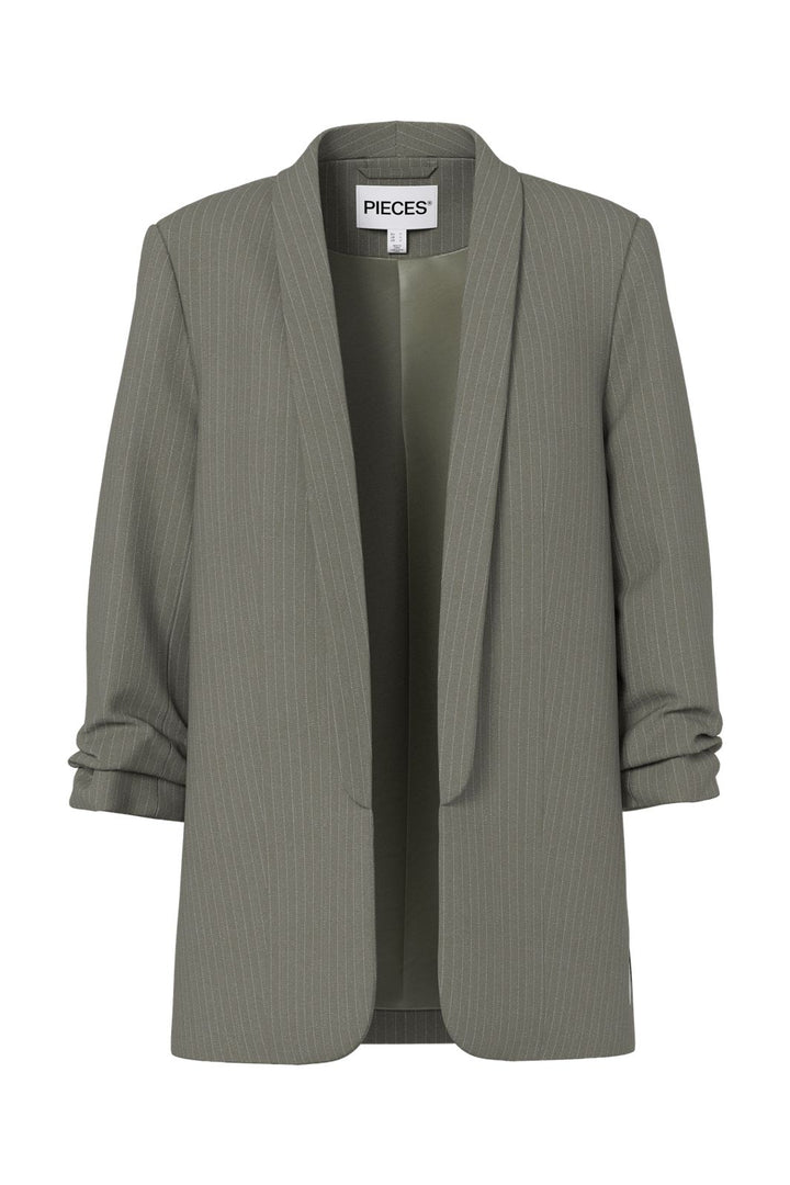 Pieces - Pcbosella 3/4 Pinstripe Blazer - 4899433 Deep Lichen Green Cloud Dancer Pinstripe