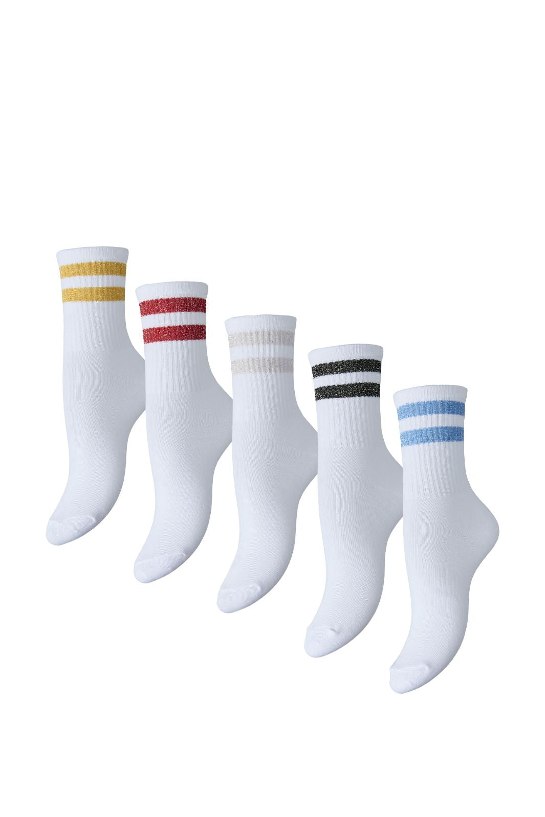 Pieces - Pccally Lurex Stripe 5 Pack Socks Pwp - 4808919 Bright White 5 Strømper 
