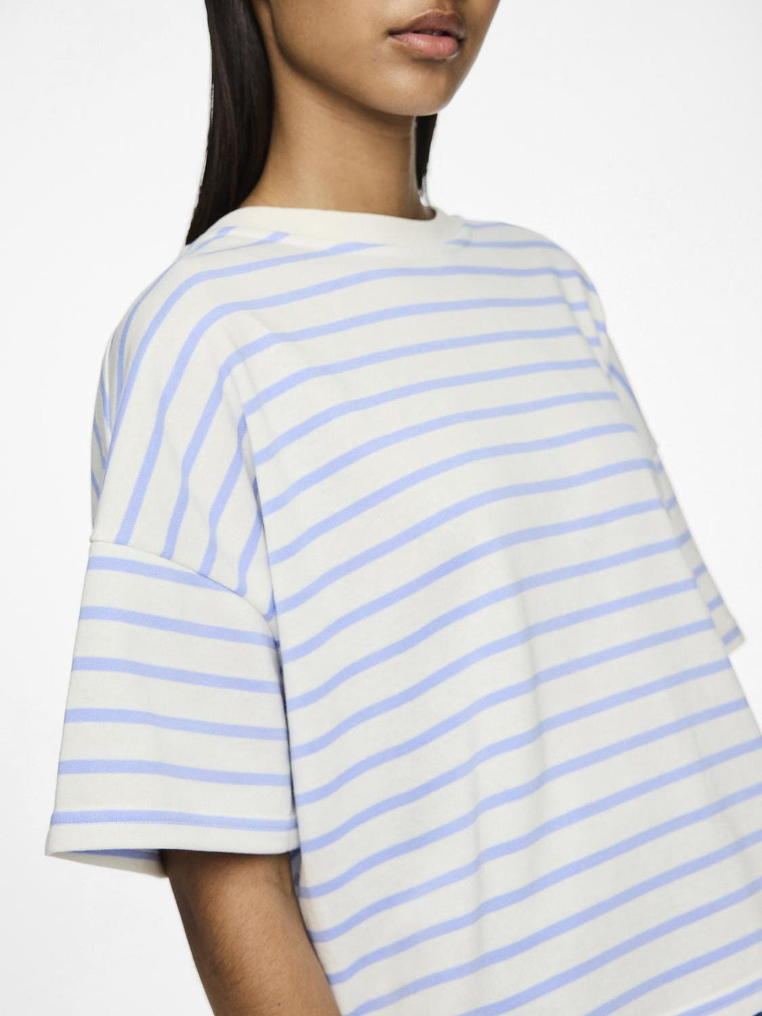Pieces - Pcchilli Summer 2/4 Sweat Stripe - 4476105 Cloud Dancer Hydrangea T-shirts 