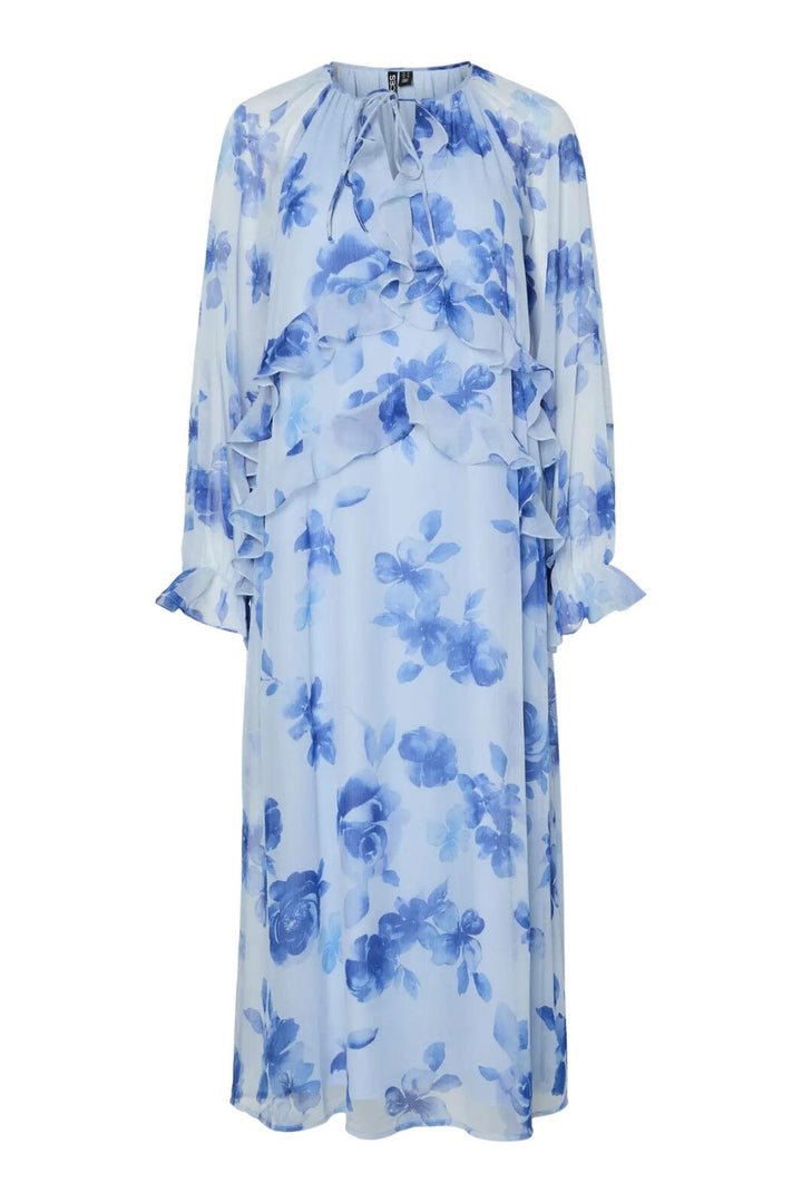 Pieces - Pcclara Ls Long V-Neck Dress - 4866095 Cashmere Blue Blue Flowers