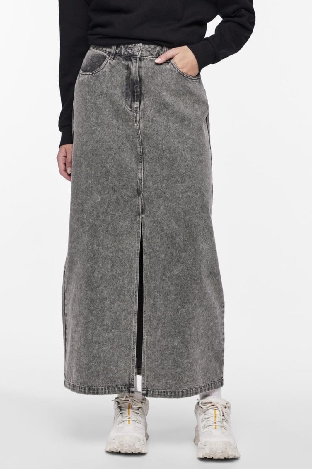 Pieces - Pcdanu Long Denim Skirt - 4501198 Light Grey Denim Nederdele 