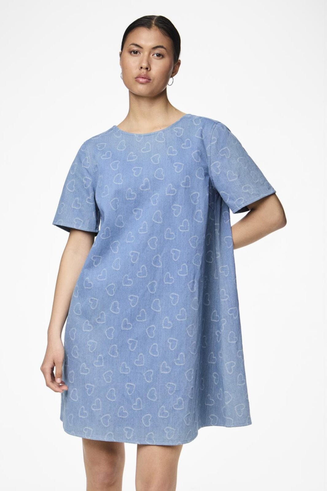 Pieces - Pcdiana Ss O-Neck Short Dress - 4624192 Medium Blue Denim Kjoler 
