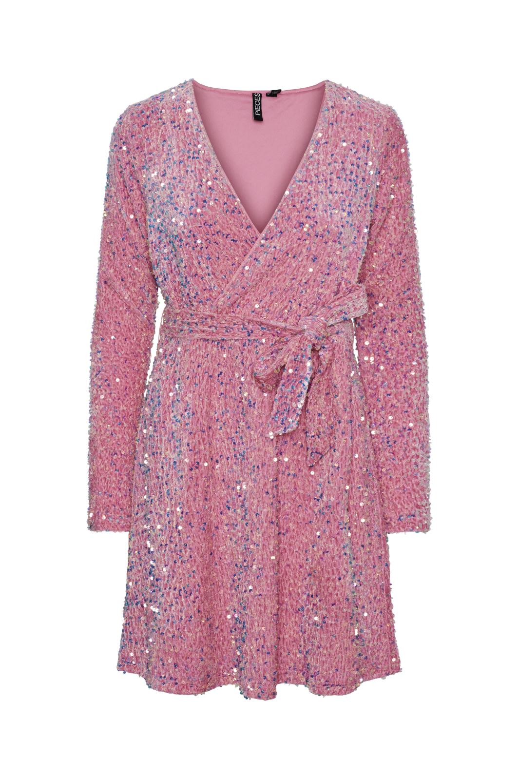 Pieces - Pcella Ls Sequin Wrap Dress - 4554784 Hot Pink Sequens