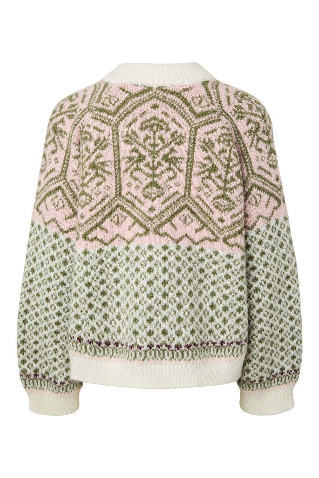 Pieces - Pcellin Ls O-Neck Knit - 5132256 Cloud Dancer W. Sphagnum + Pale Rosette