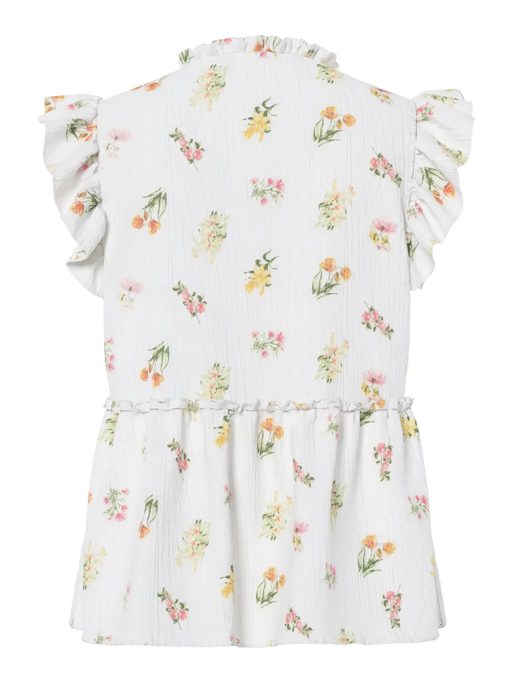Pieces - Pcemma Sl Top - 4904214 Bright White Flower Toppe 