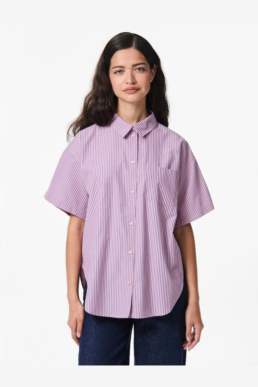 Pieces - Pcemmy Ss Loose Shirt - 4866441 Fuchsia Pink Blue