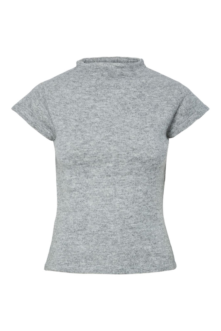 Pieces - Pcfamilla Ss Mock Neck Knit Top Fsy - 4861749 Medium Grey Melange