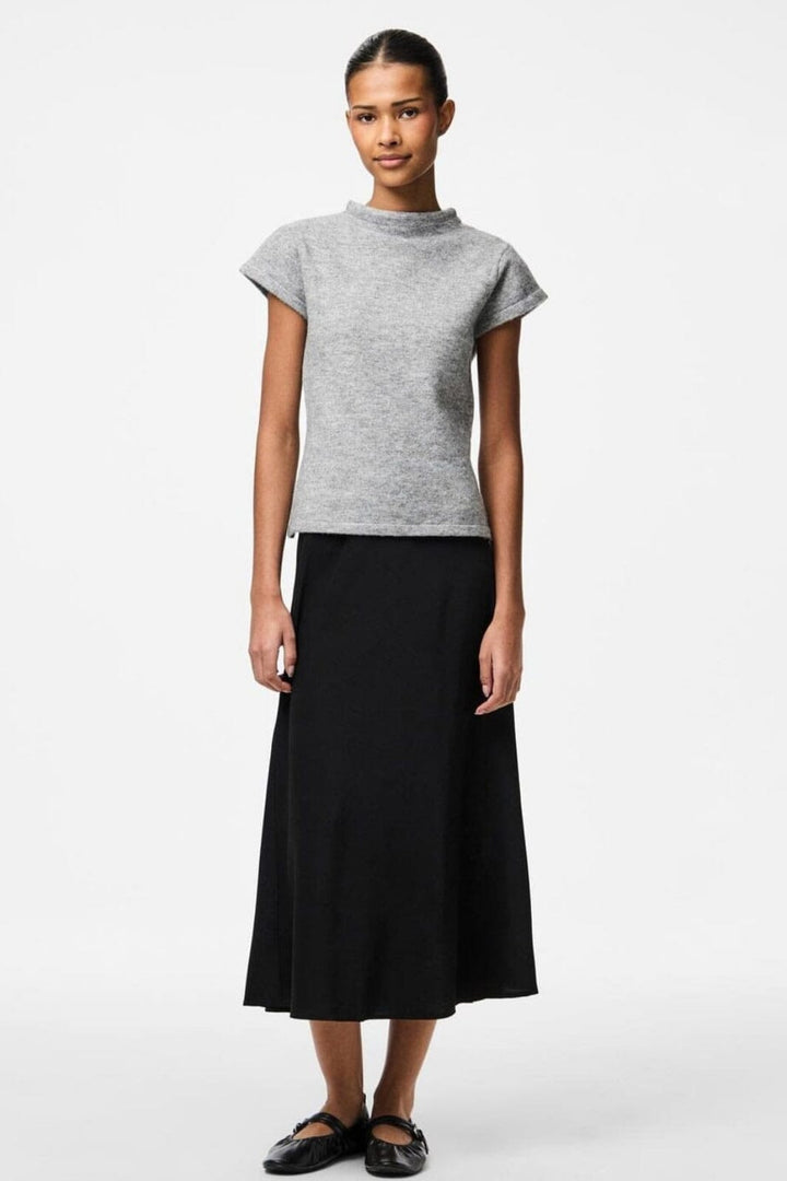 Pieces - Pcfamilla Ss Mock Neck Knit Top Fsy - 4861749 Medium Grey Melange