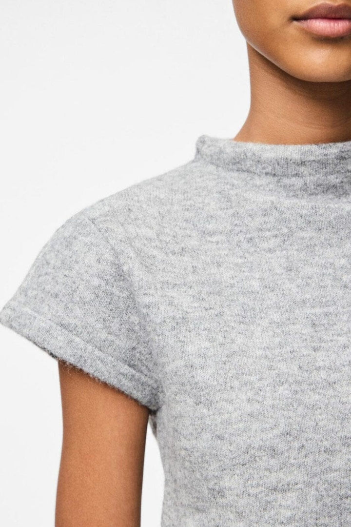 Pieces - Pcfamilla Ss Mock Neck Knit Top Fsy - 4861749 Medium Grey Melange