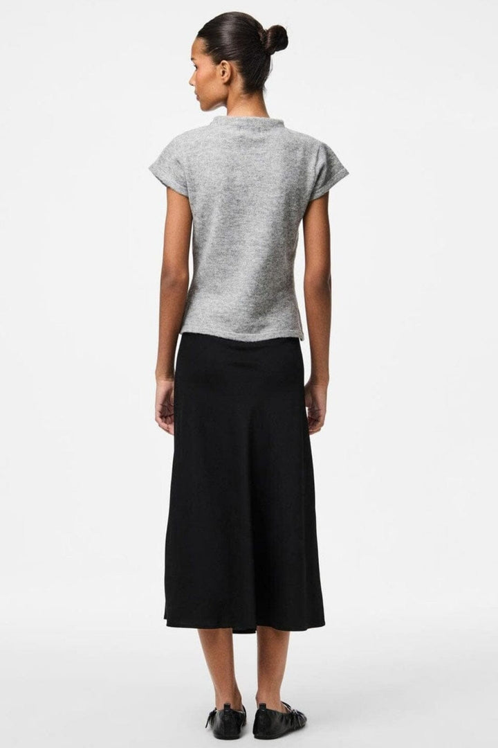 Pieces - Pcfamilla Ss Mock Neck Knit Top Fsy - 4861749 Medium Grey Melange