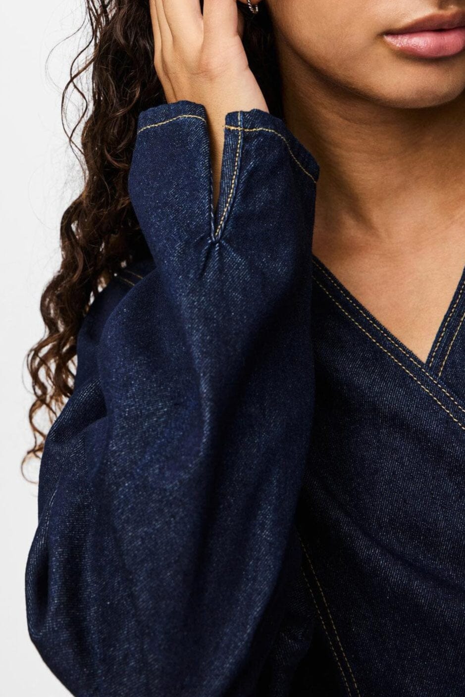 Pieces - Pcfenna Ls Denim Wrap Shirt Fsy - 4986826 Dark Blue Denim Rinse