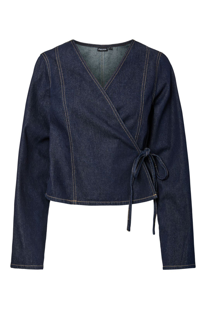 Pieces - Pcfenna Ls Denim Wrap Shirt Fsy - 4986826 Dark Blue Denim Rinse