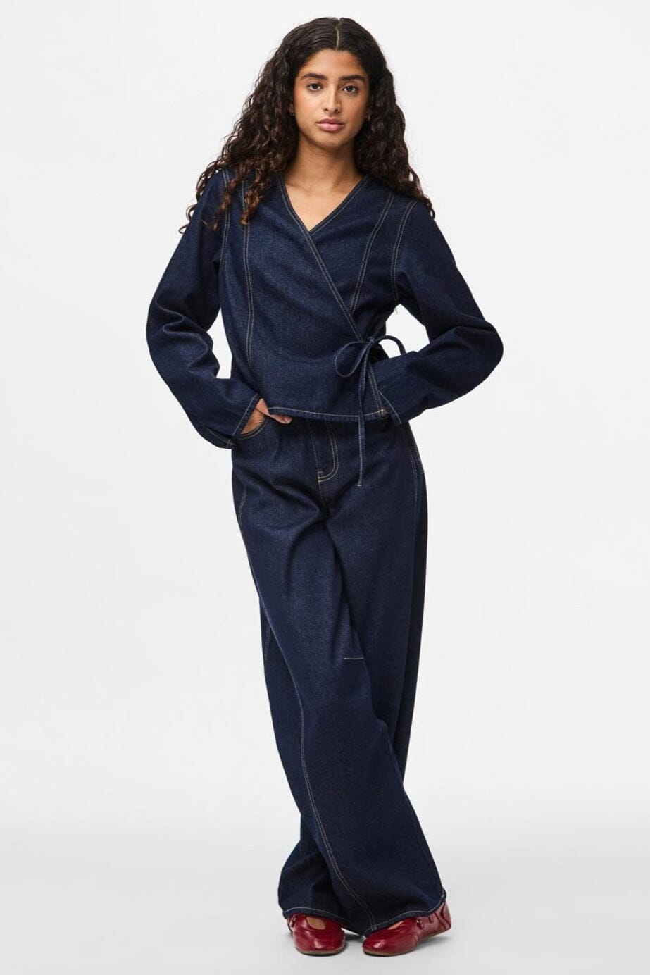 Pieces - Pcfenna Ls Denim Wrap Shirt Fsy - 4986826 Dark Blue Denim Rinse