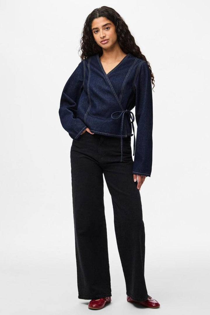 Pieces - Pcfenna Ls Denim Wrap Shirt Fsy - 4986826 Dark Blue Denim Rinse