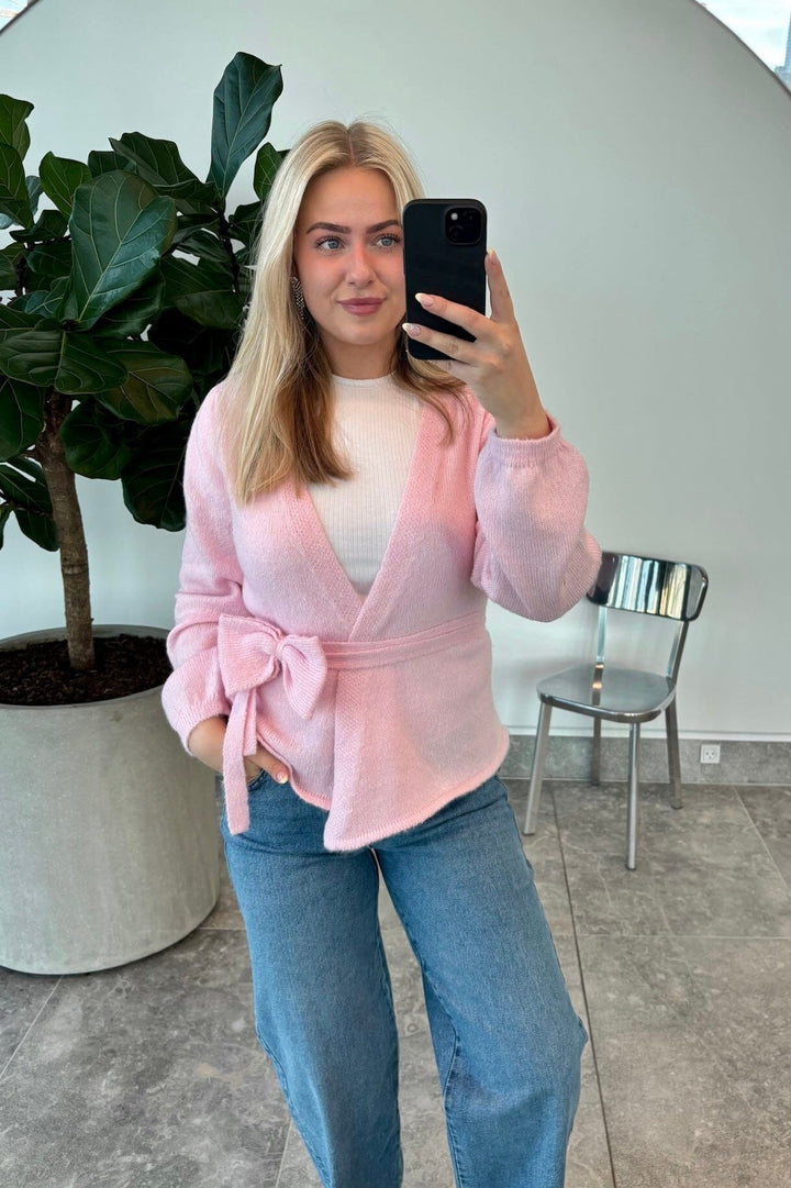 Pieces - Pcfleur Ls V-Neck Knit Cardigan Fsy - 4860355 Pink Tulle Melange Cardigans 