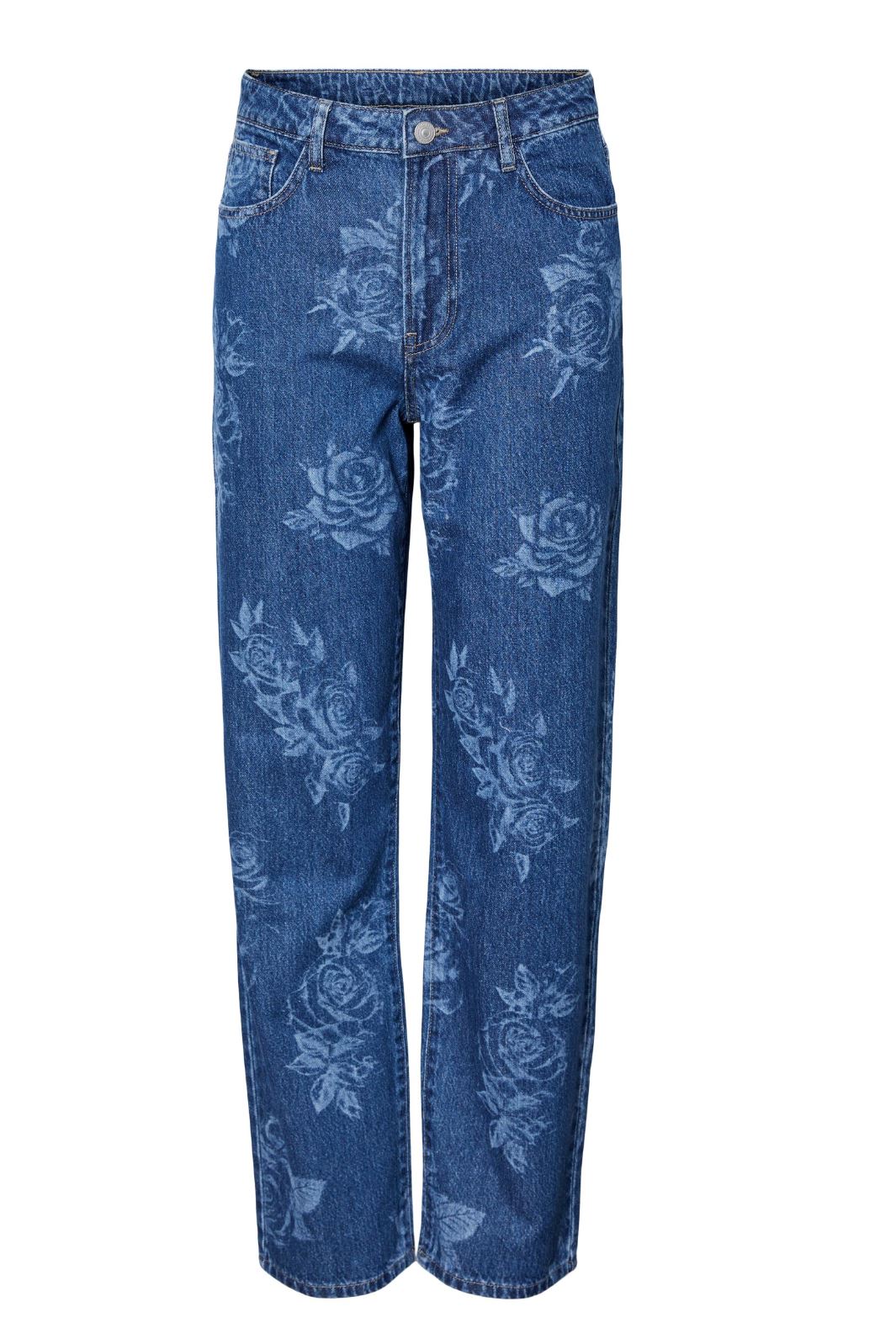 Pieces - Pcflora Denim Pants - 4527133 Dark Blue Denim Roses Bukser 